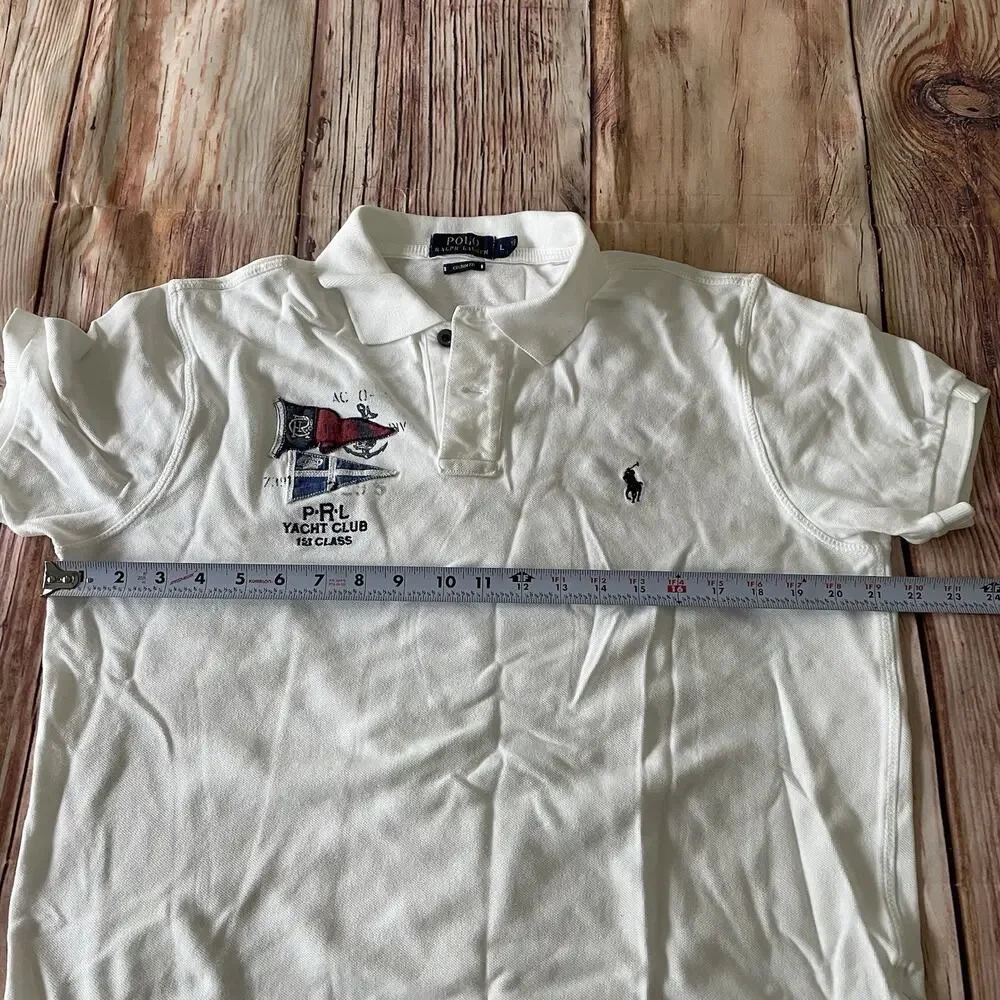 Polo Ralph Lauren Shirt Mens Large White Polo Yacht Club 1st Class Embroidered*